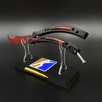 CS2 Butterfly Knife Doppler Ruby Balisong Replica - Game Prop Collectible with Display Stand