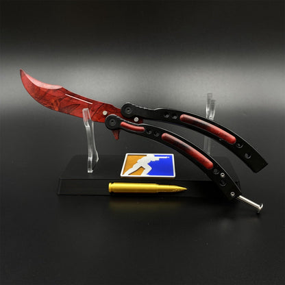 CS2 Butterfly Knife Doppler Ruby Balisong Replica - Game Prop Collectible with Display Stand