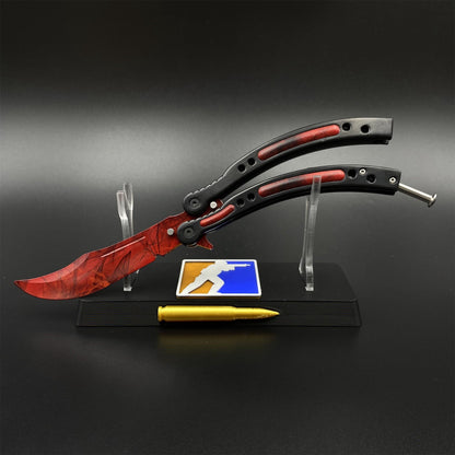 CS2 Butterfly Knife Doppler Ruby Balisong Replica - Game Prop Collectible with Display Stand