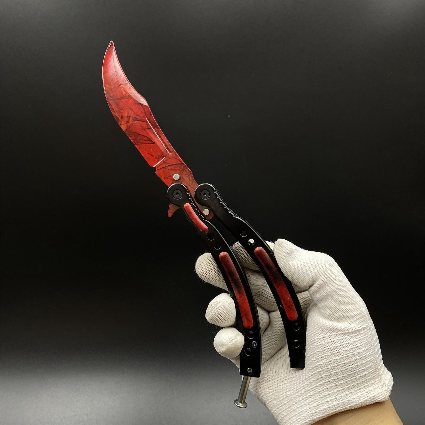 CS2 Butterfly Knife Doppler Ruby Balisong Replica - Game Prop Collectible with Display Stand