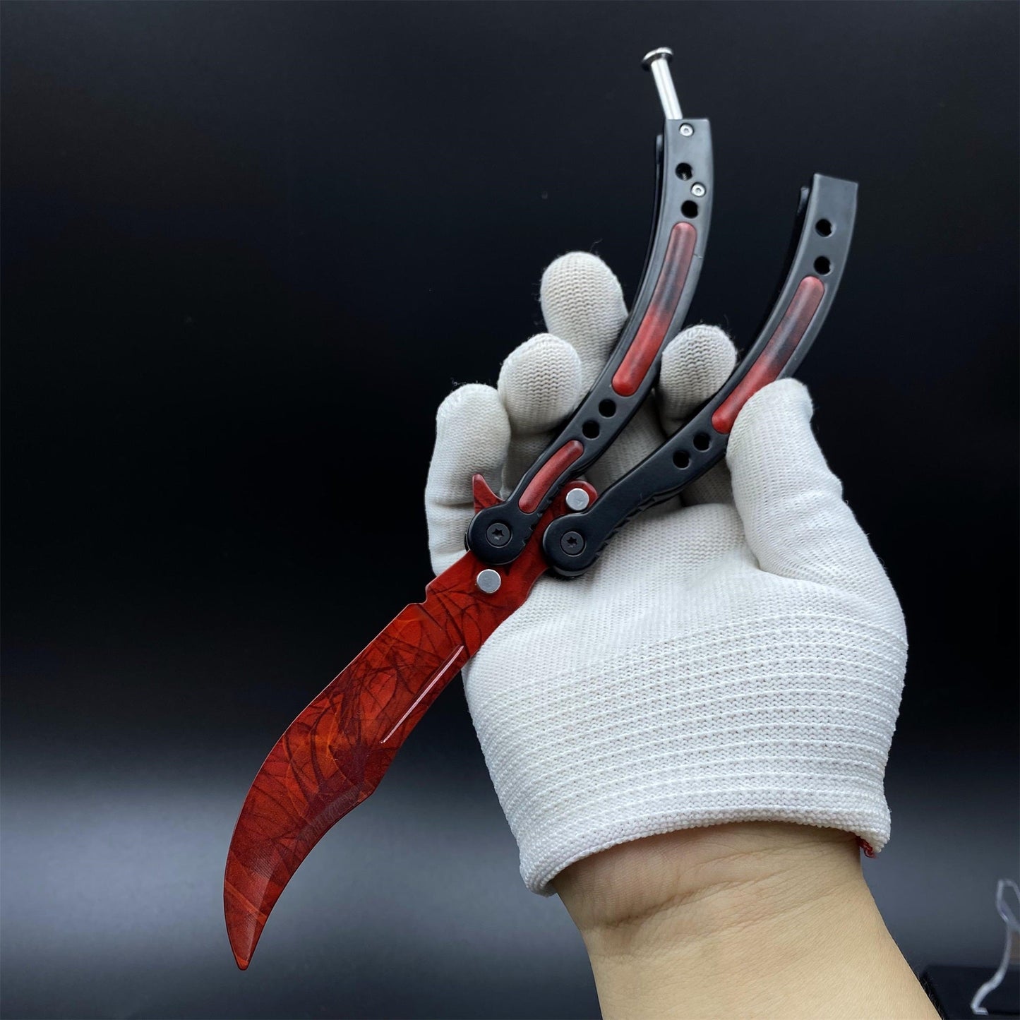 CS2 Butterfly Knife Doppler Ruby Balisong Replica - Game Prop Collectible with Display Stand