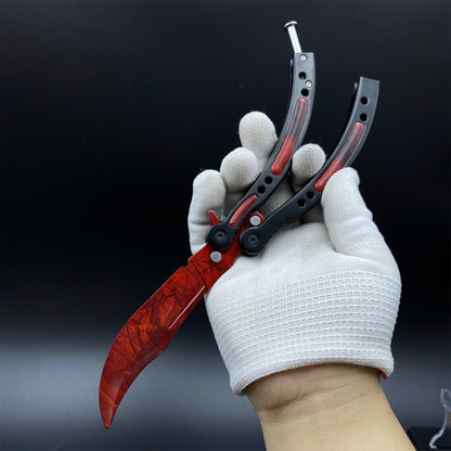 CS2 Butterfly Knife Doppler Ruby Balisong Replica - Game Prop Collectible with Display Stand