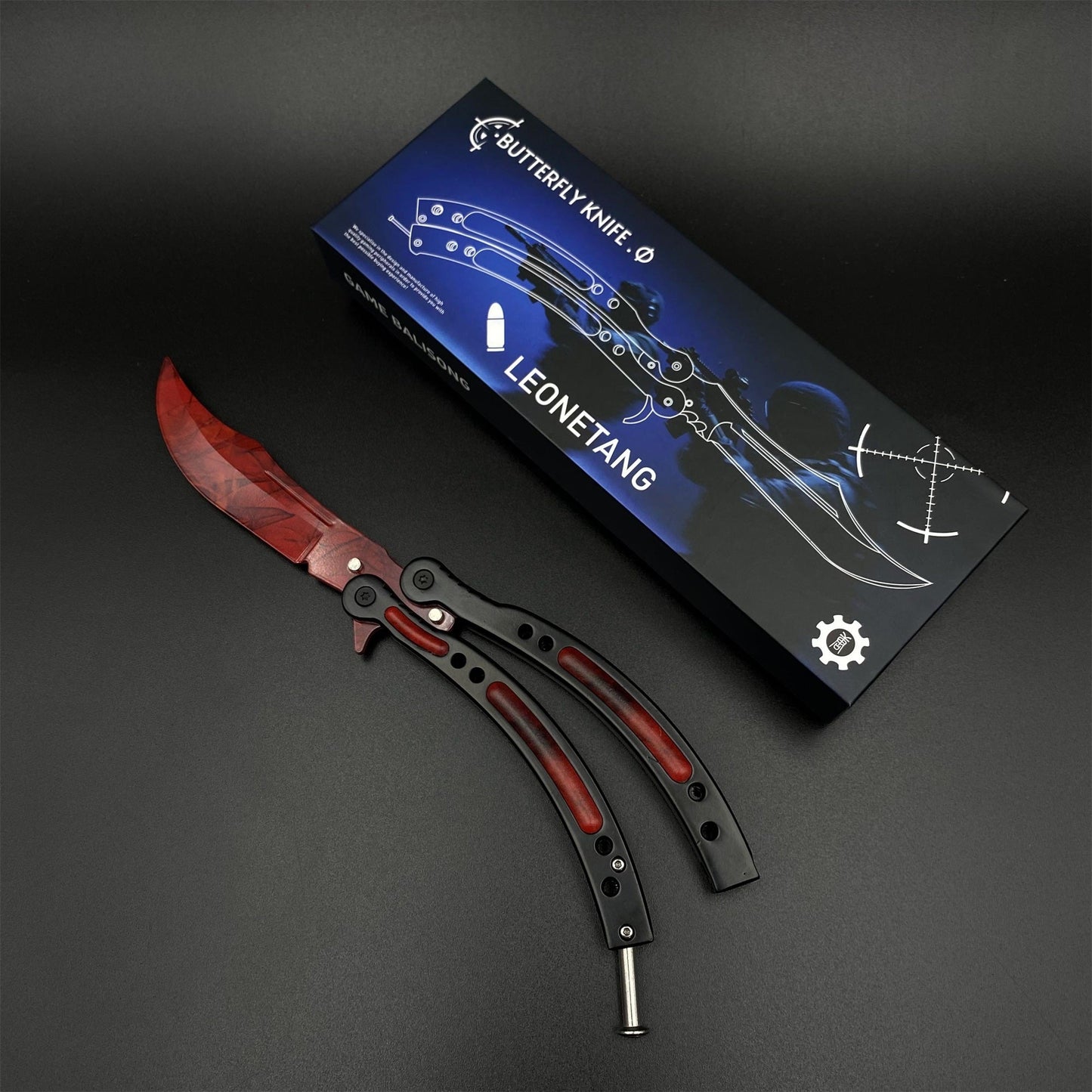 CS2 Butterfly Knife Doppler Ruby Balisong Replica - Game Prop Collectible with Display Stand