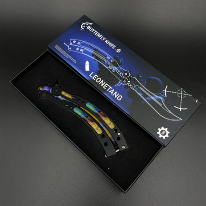 CS2 Butterfly Knife Case Hardened Balisong Replica - Unsharpened Game Prop Collectible with Display Stand