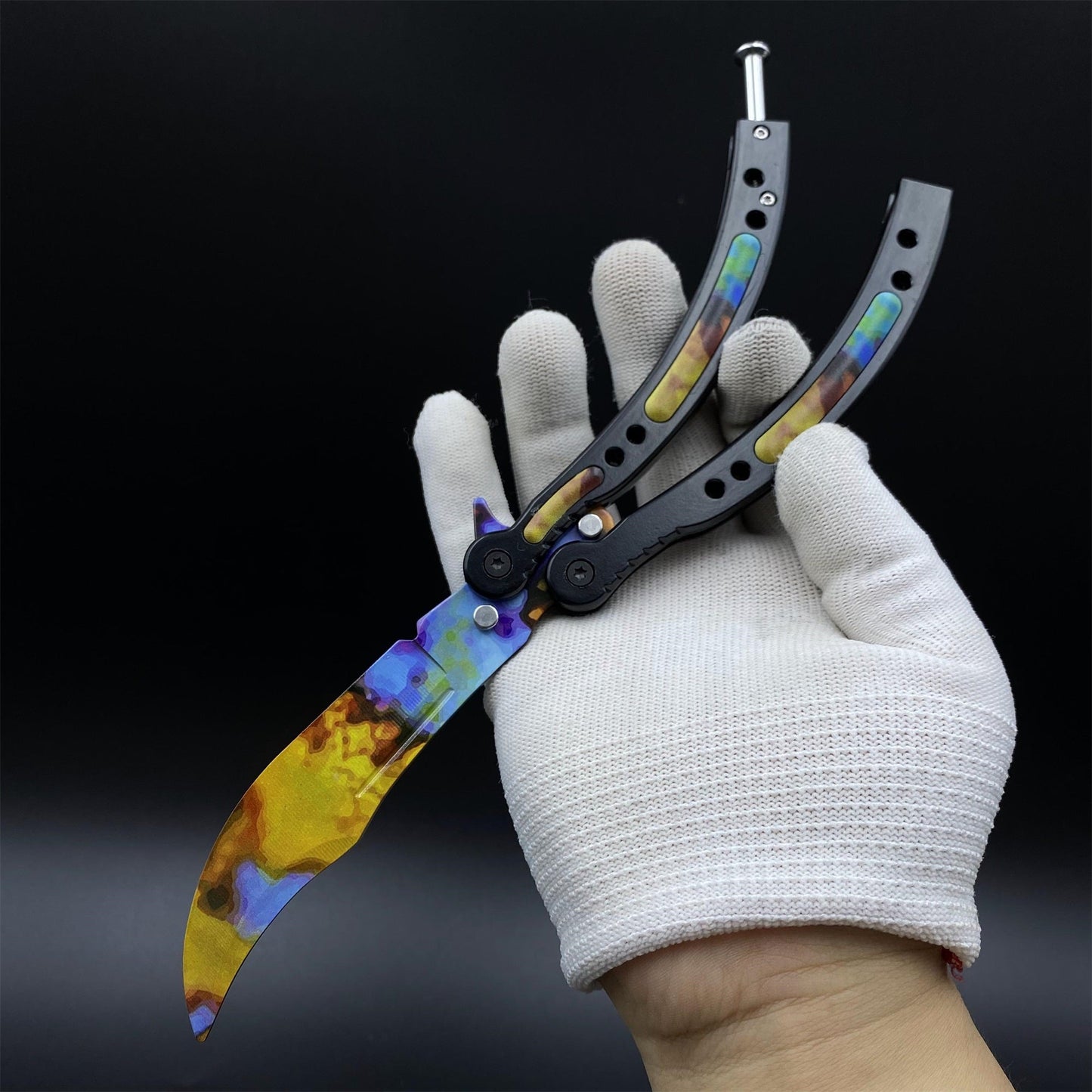 CS2 Butterfly Knife Case Hardened Balisong Replica - Unsharpened Game Prop Collectible with Display Stand