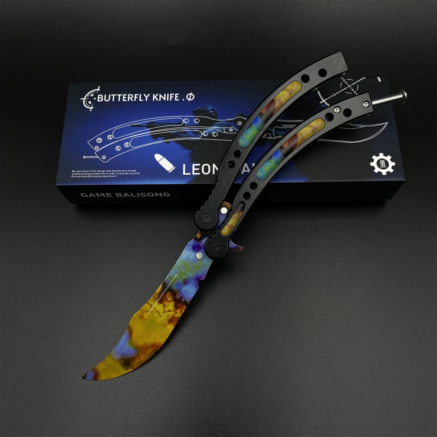CS2 Butterfly Knife Case Hardened Balisong Replica - Unsharpened Game Prop Collectible with Display Stand