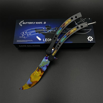 CS2 Butterfly Knife Case Hardened Balisong Replica - Unsharpened Game Prop Collectible with Display Stand