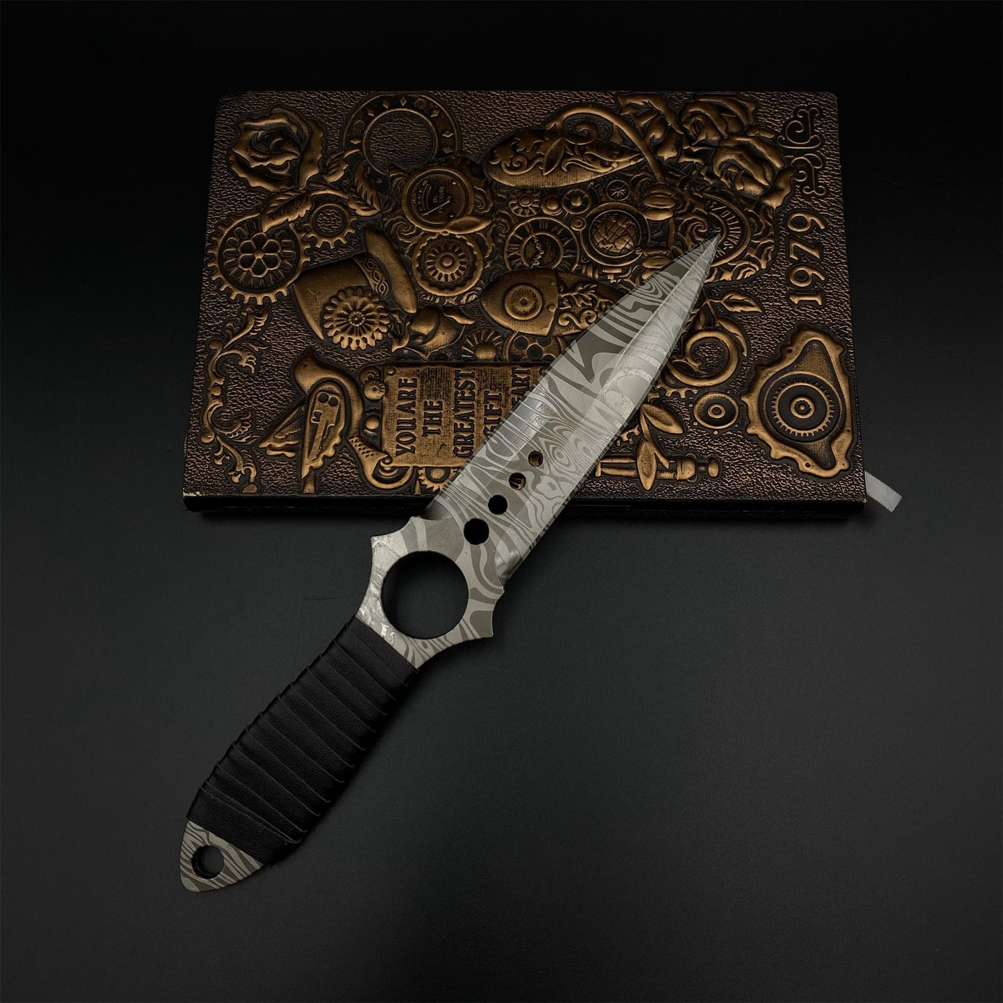 CS Game Skeleton Knife Damascus Skin Alloy Model-Dull Blade Prop