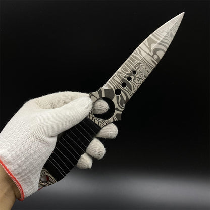 CS Game Skeleton Knife Damascus Skin Alloy Model-Dull Blade Prop