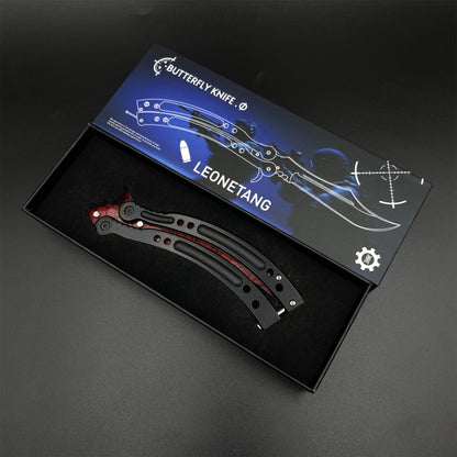 CS2 Butterfly Knife Crimson Web Balisong Replica, Unsharpened Game Prop Collectible Collectible Model with Display Stand