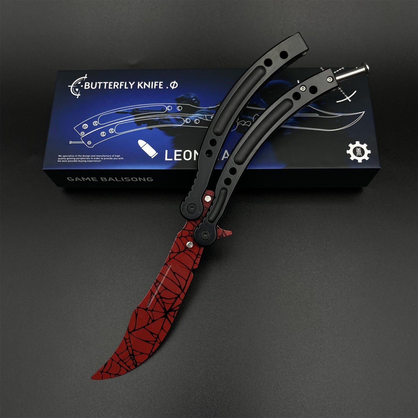 CS2 Butterfly Knife Crimson Web Balisong Replica, Unsharpened Game Prop Collectible Collectible Model with Display Stand