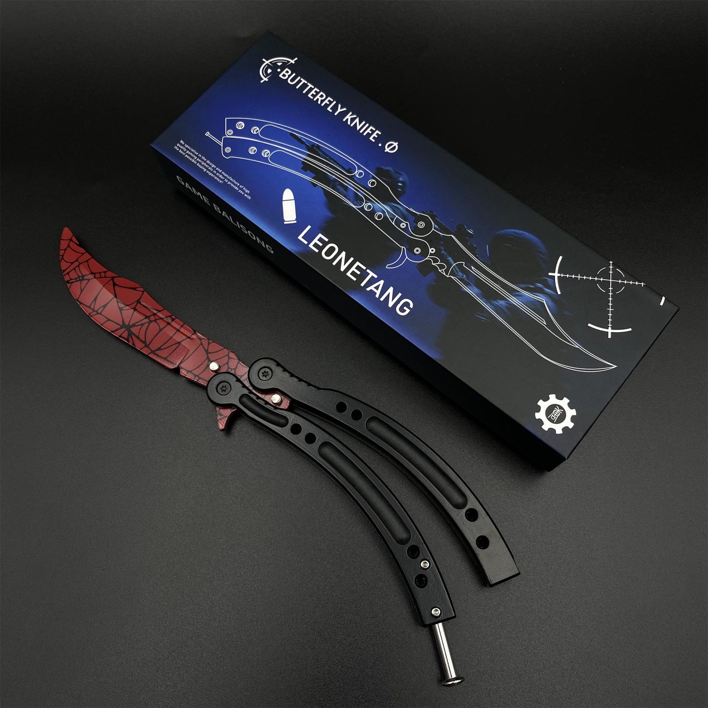 CS2 Butterfly Knife Crimson Web Balisong Replica, Unsharpened Game Prop Collectible Collectible Model with Display Stand