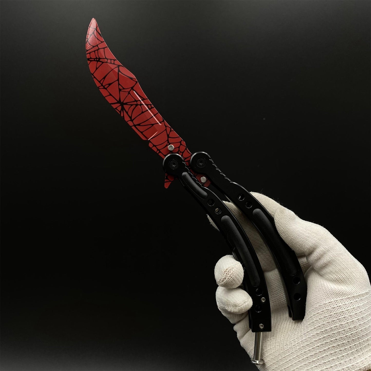 CS2 Butterfly Knife Crimson Web Balisong Replica, Unsharpened Game Prop Collectible Collectible Model with Display Stand