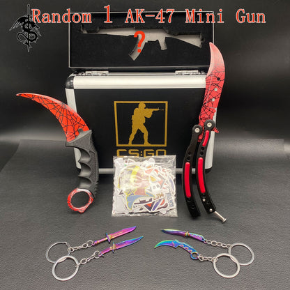Crimson Web Skin Balisong & Stickers & 4 Keychains &Random 1 AK With Gift Case