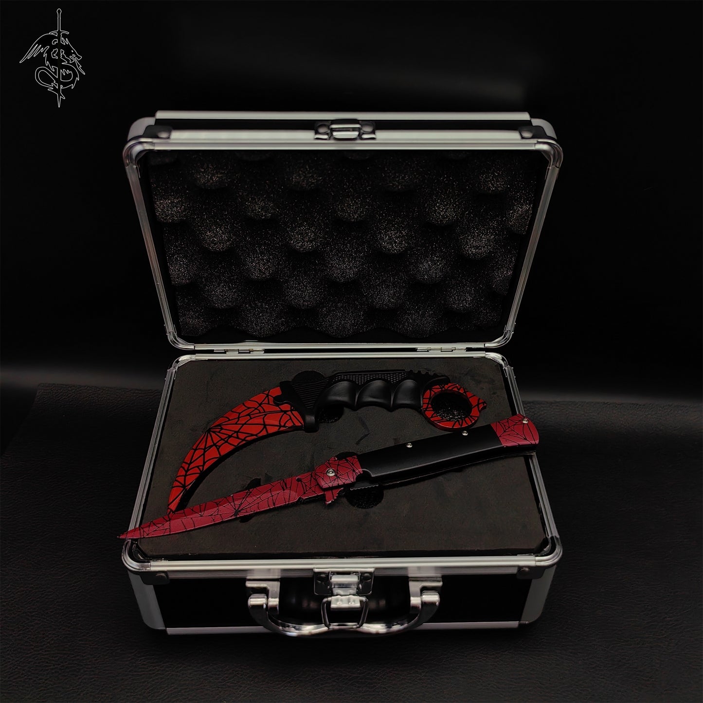Crimson Web Skin Stiletto Knife & Karambit & Stickers & 4 Keychains With Gift Case