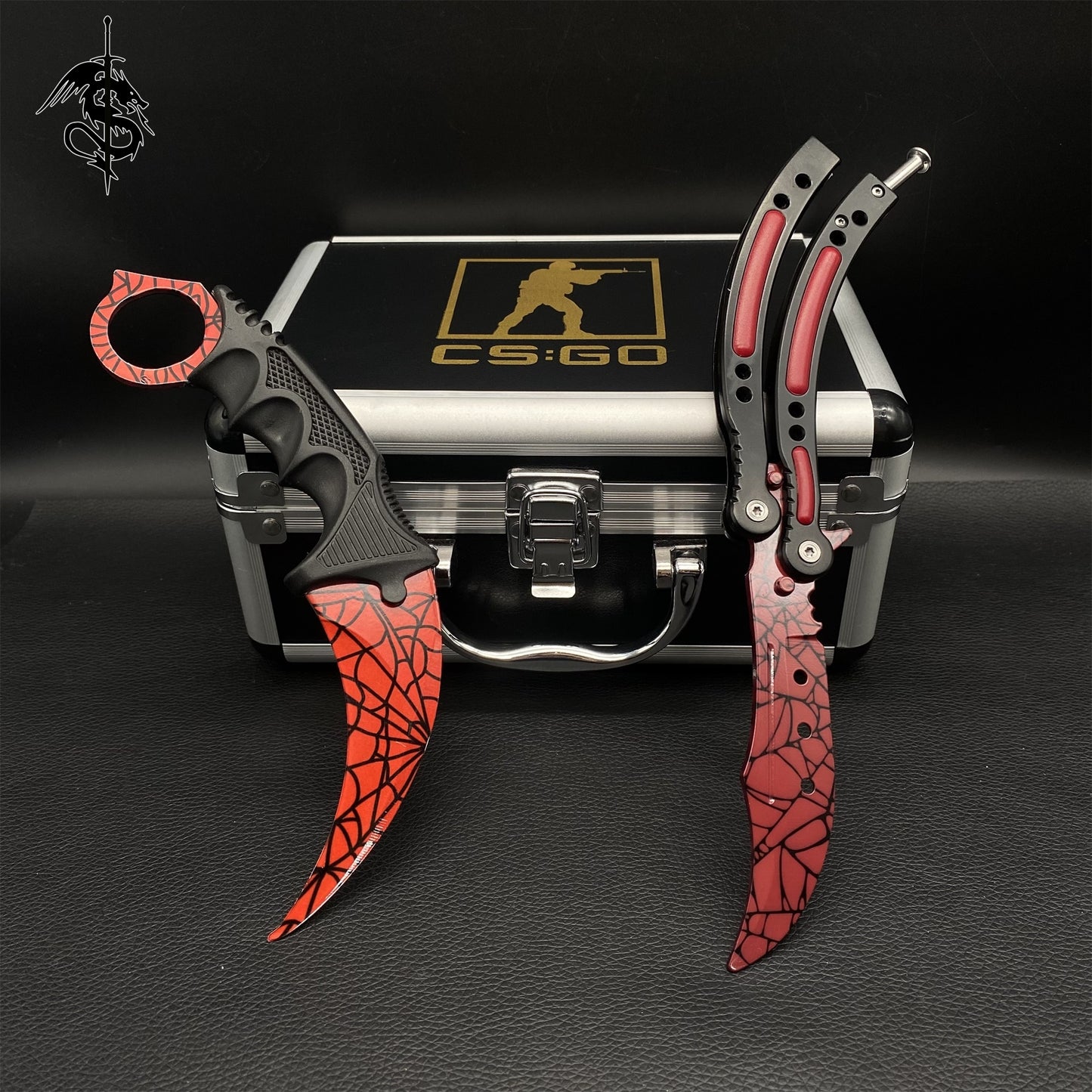 Crimson Web Skin Balisong & Stickers & 4 Keychains &Random 1 AK With Gift Case