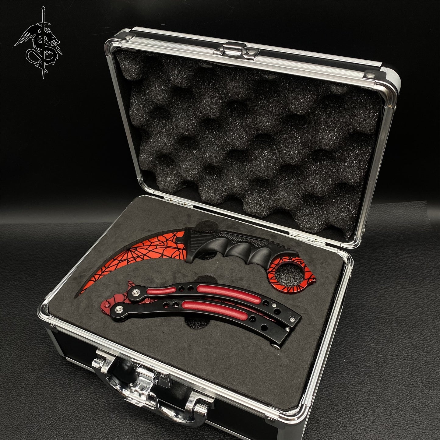 Crimson Web Skin Balisong & Stickers & 4 Keychains &Random 1 AK With Gift Case