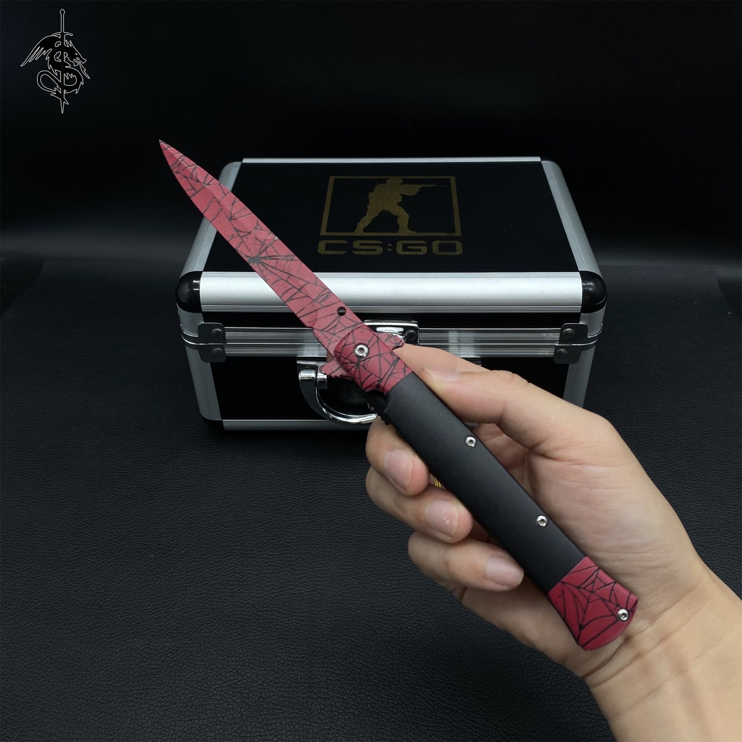 Crimson Web Skin Stiletto Knife & Karambit & Stickers & 4 Keychains With Gift Case