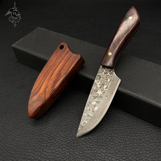 High-End Wood Handle Damascus Tiny EDC Knife