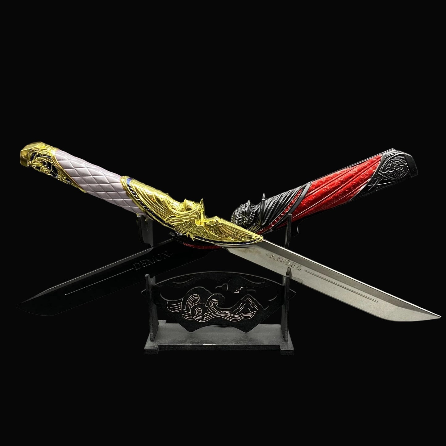 Metal Delta Force Dark Star Angel & Demon Twin Knives Blunt Blade Replica 35CM/13.8"