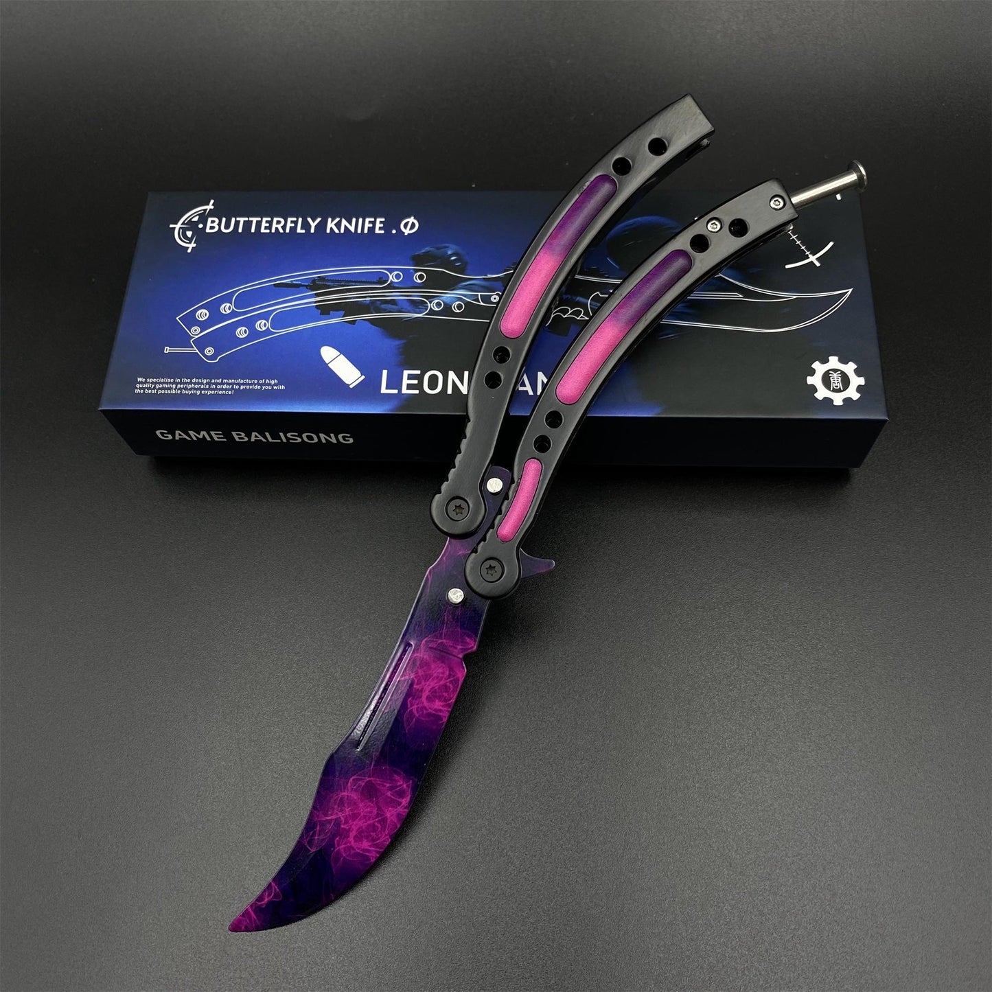CS2 Butterfly Knife Doppler Phase Balisong Replica, Unsharpened Game Prop Collectible with Display Stand