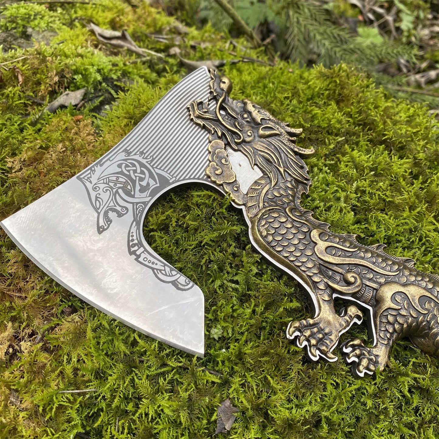 Decorative Brass Dragon Sculpture Battle Axe