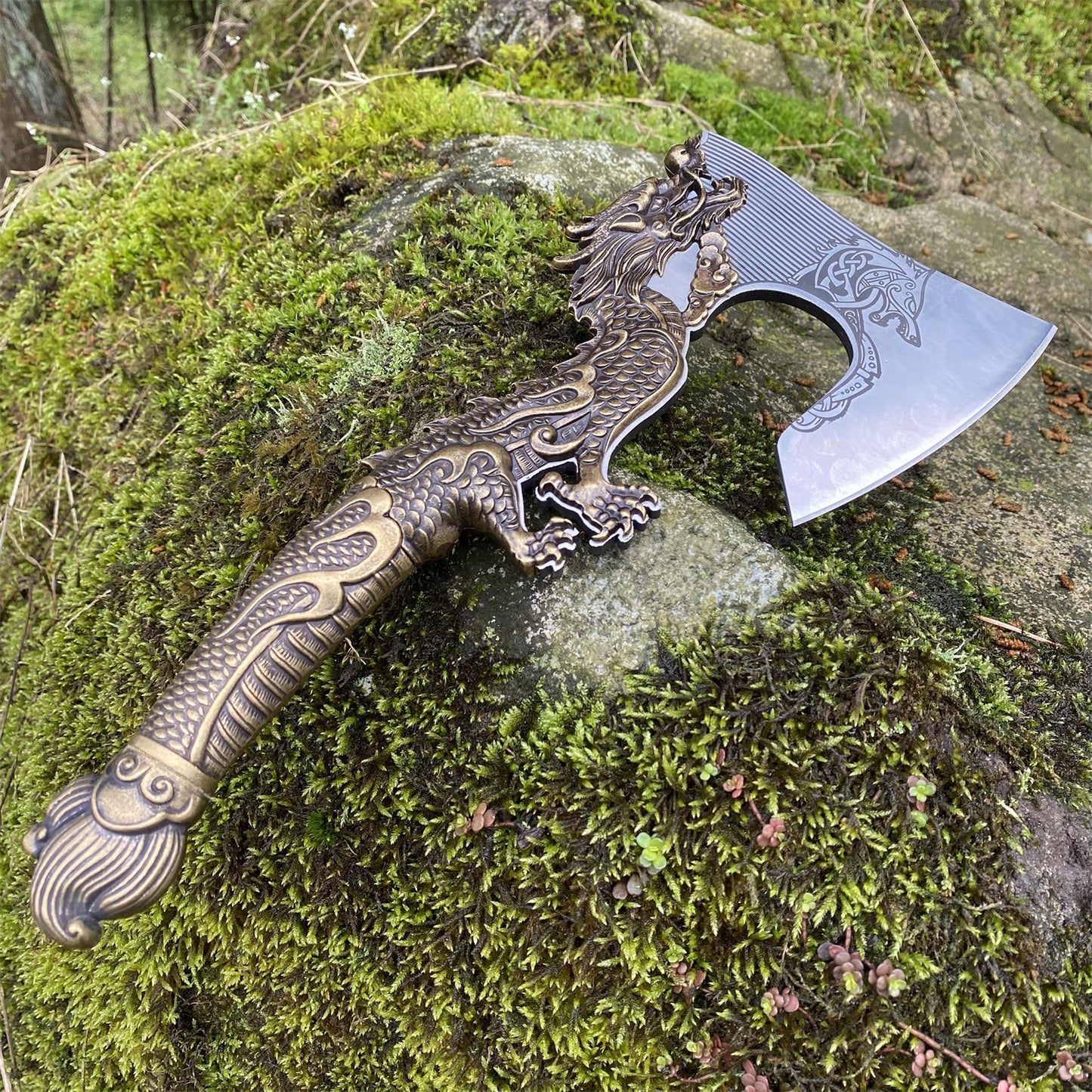Decorative Brass Dragon Sculpture Battle Axe