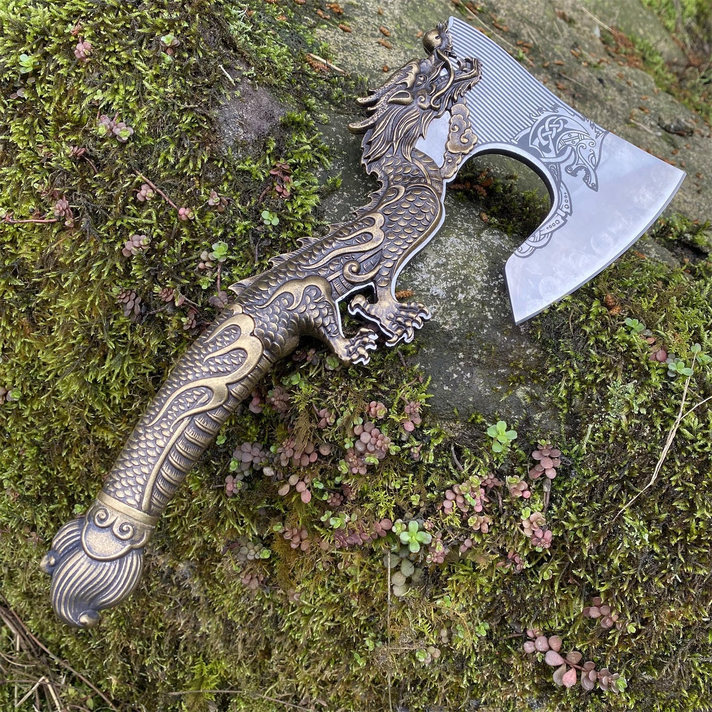 Decorative Brass Dragon Sculpture Battle Axe