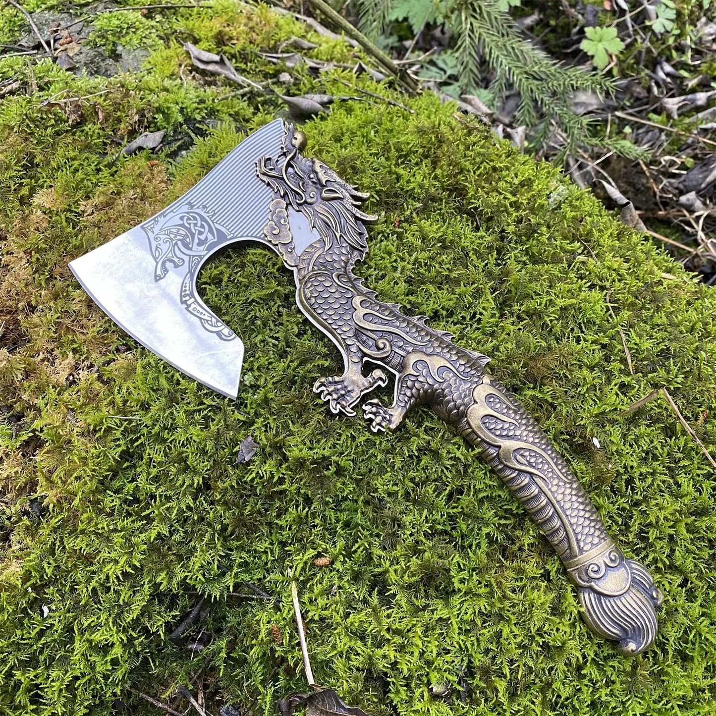 Decorative Brass Dragon Sculpture Battle Axe
