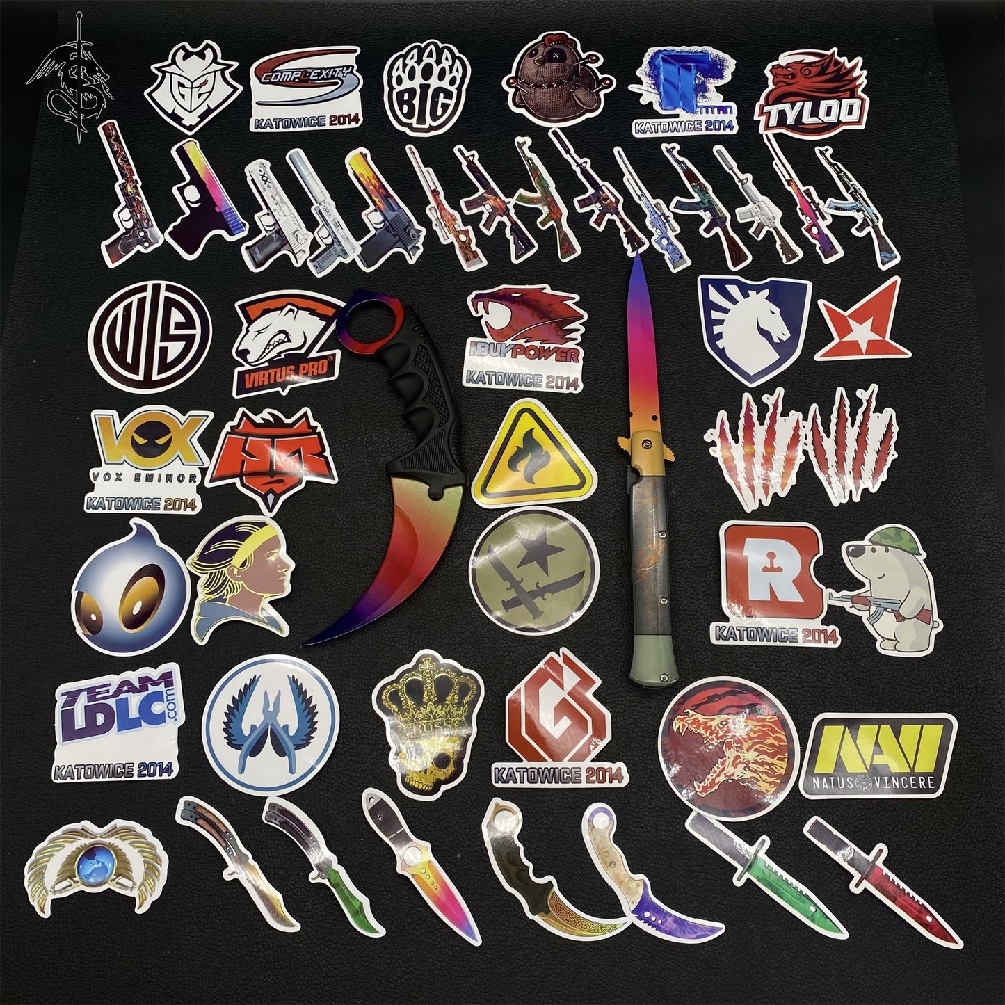 Fade Skin Stiletto Knife & Karambit & Stickers & Keychains With Gift Case