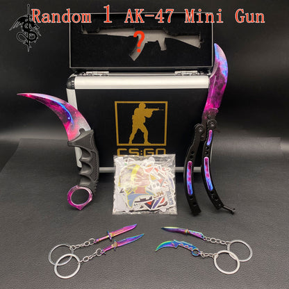 Galaxy Skin Balisong & Stickers & 4 Keychains &Random 1 AK With Gift Case