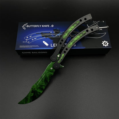 CS2 Butterfly Knife Forest DDPAT Balisong Replica - Unsharpened Game Prop Collectible with Display Stand