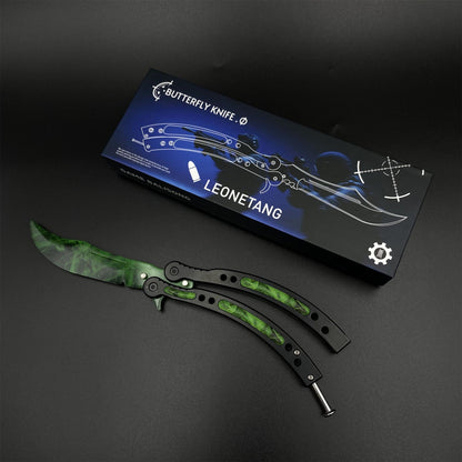 CS2 Butterfly Knife Forest DDPAT Balisong Replica - Unsharpened Game Prop Collectible with Display Stand