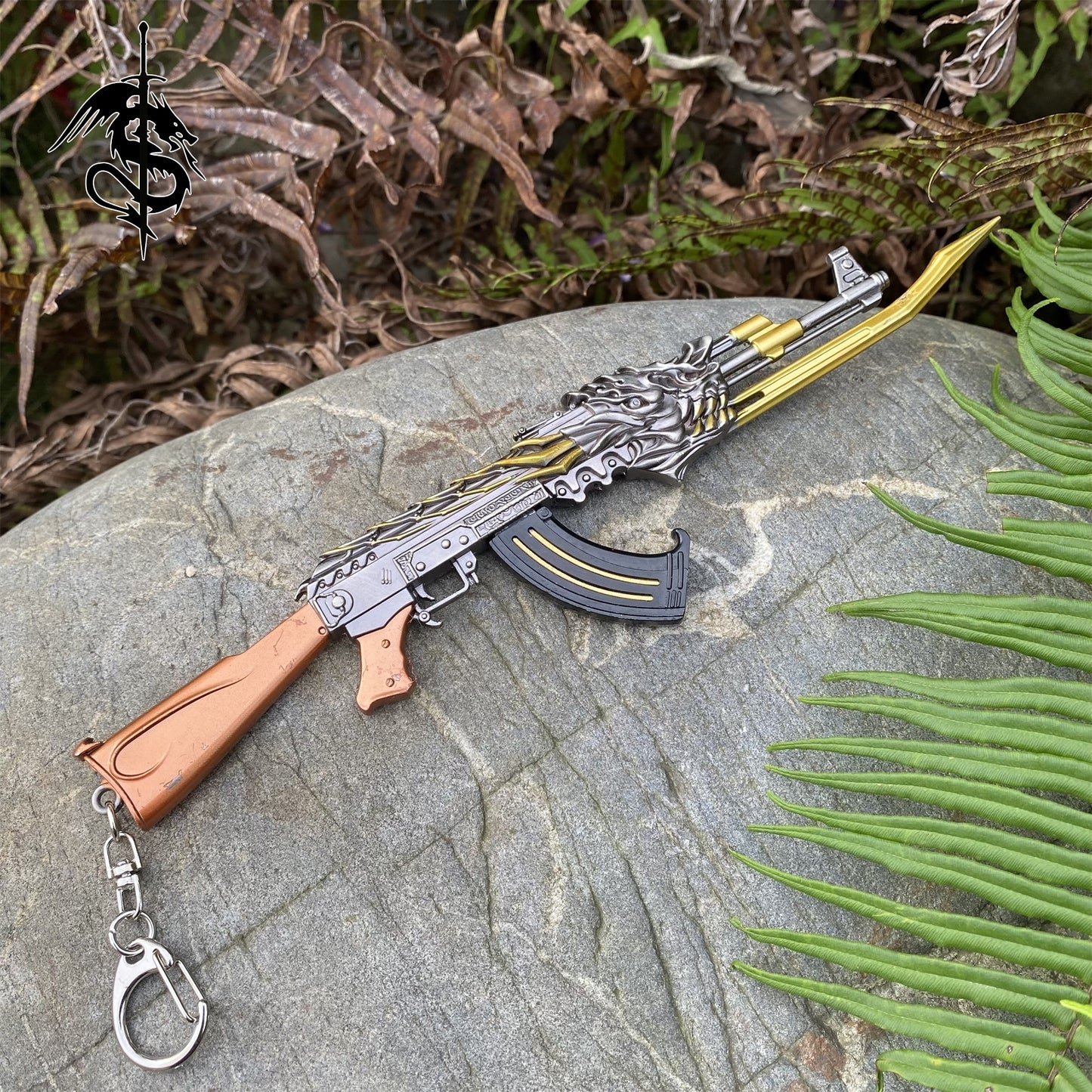 AK47 Fire Kylin AK Rifle Flame Unicorn Head QiLin Gun Miniature