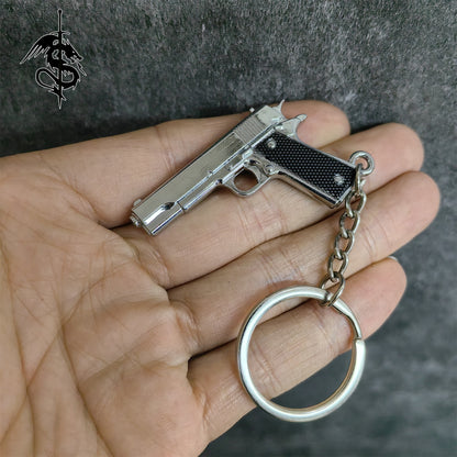 Tiny Gun Keychain Military Hobby Personalized Keyring Jewelry Gift