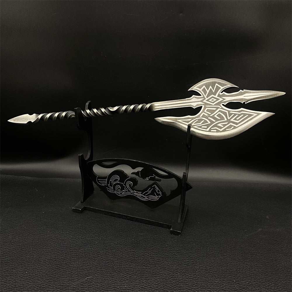 Hand-Forged Steel Weapon Axe Sword Trident Miniature Set