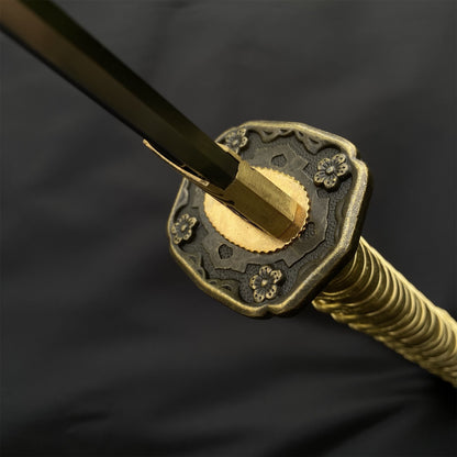 Vintage Military Officer Katana Samurai Sword, Green Leather Texture Saya Collectible Display Replica