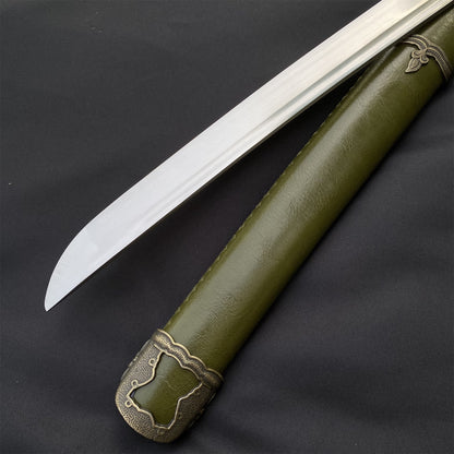 Vintage Military Officer Katana Samurai Sword, Green Leather Texture Saya Collectible Display Replica