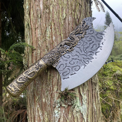 Hand-Forged Brass Dragon Handle Kitchen Knife