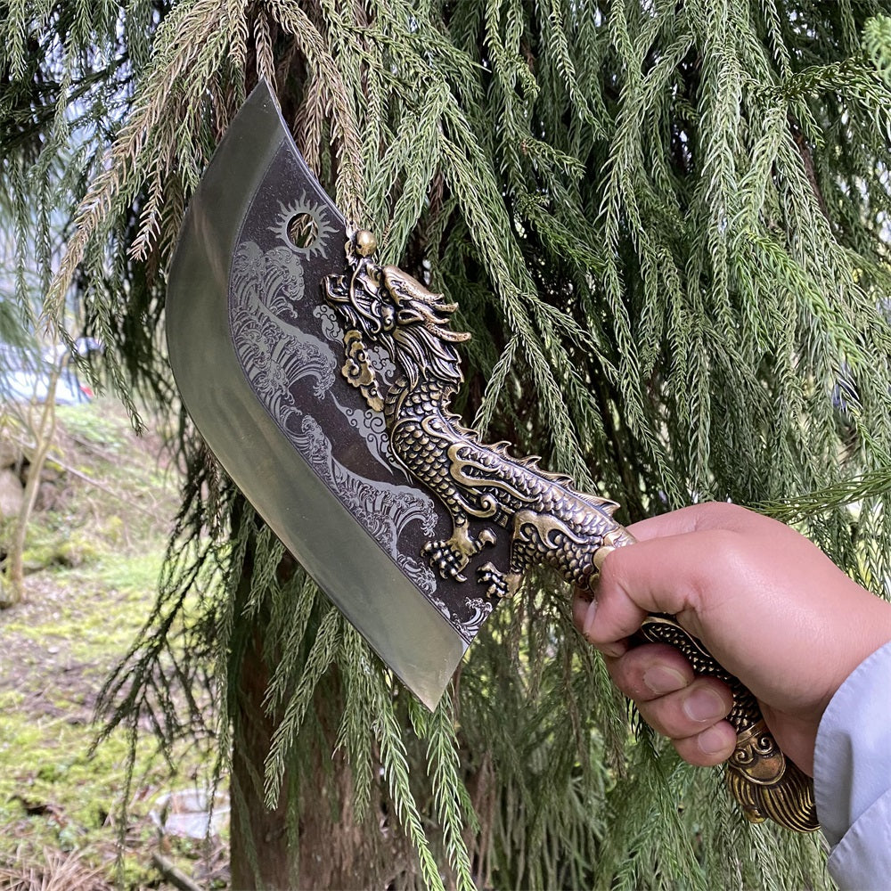High-End Hand-Forged Brass Dragon Handle Kitchen Knife