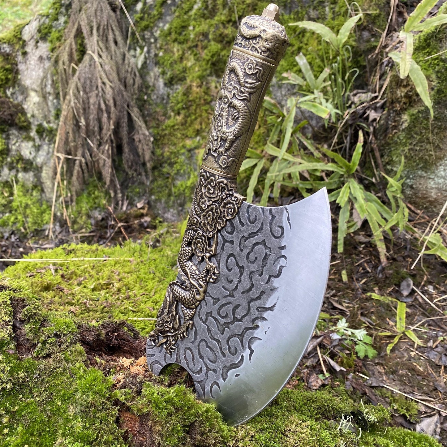 Hand-Forged Brass Dragon Handle Kitchen Knife