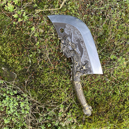 High-End Hand-Forged Brass Dragon Handle Kitchen Knife