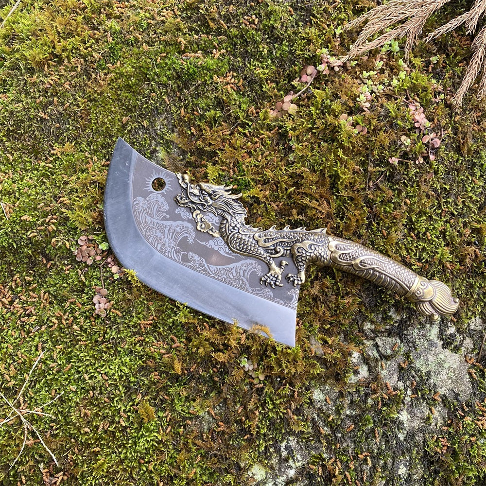 High-End Hand-Forged Brass Dragon Handle Kitchen Knife