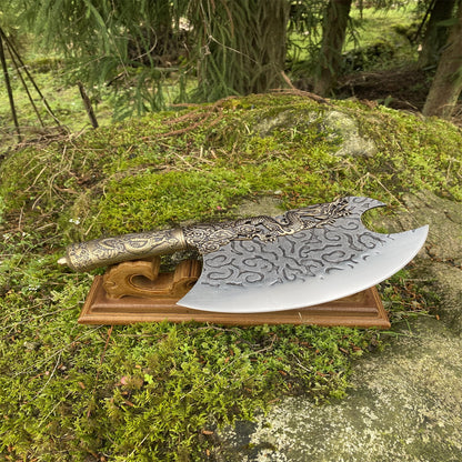 Hand-Forged Brass Dragon Handle Kitchen Knife