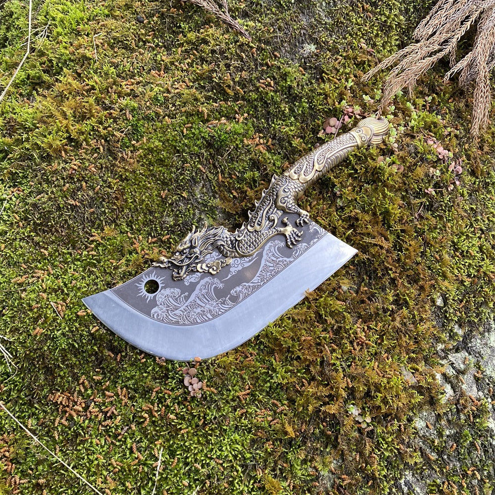High-End Hand-Forged Brass Dragon Handle Kitchen Knife