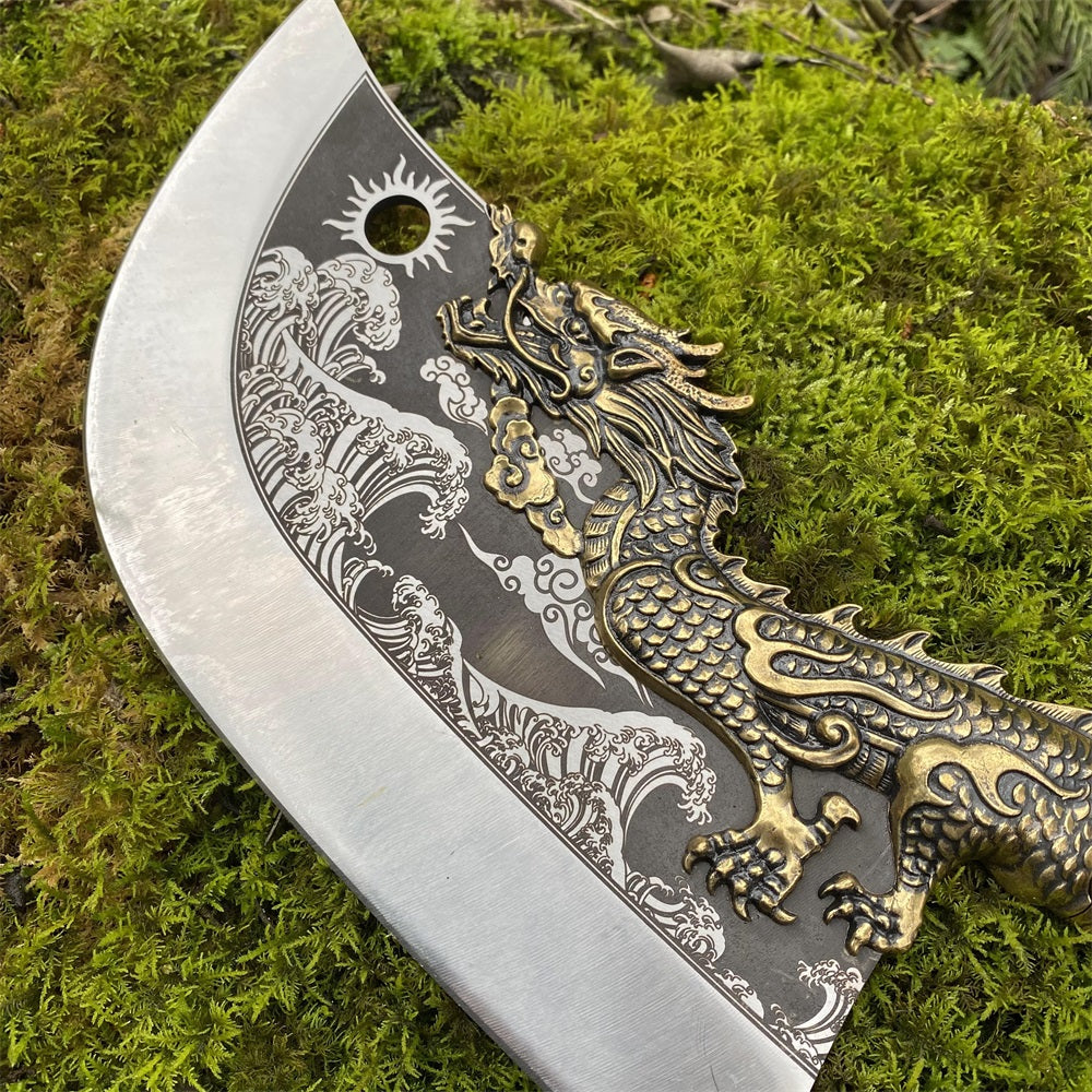 High-End Hand-Forged Brass Dragon Handle Kitchen Knife