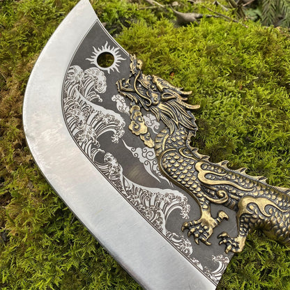 High-End Hand-Forged Brass Dragon Handle Kitchen Knife