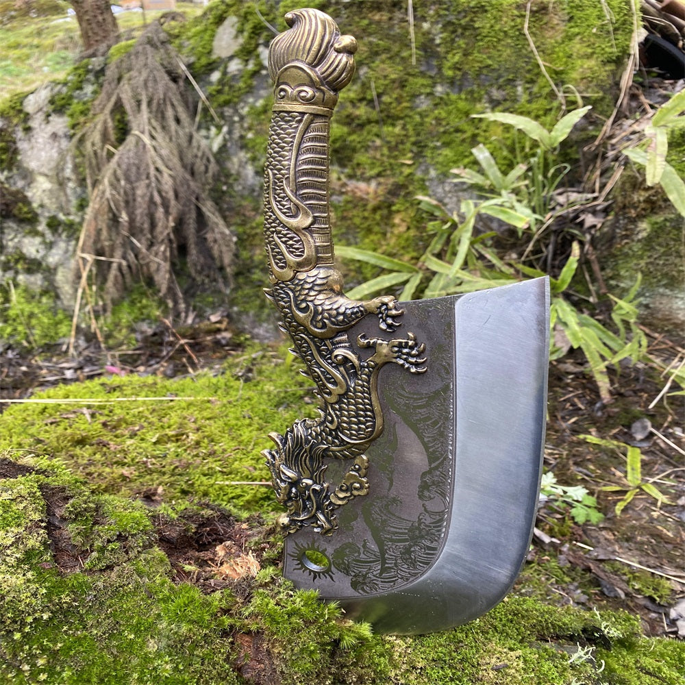 High-End Hand-Forged Brass Dragon Handle Kitchen Knife