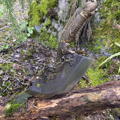 High-End Hand-Forged Brass Dragon Handle Kitchen Knife