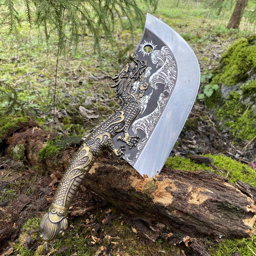 High-End Hand-Forged Brass Dragon Handle Kitchen Knife